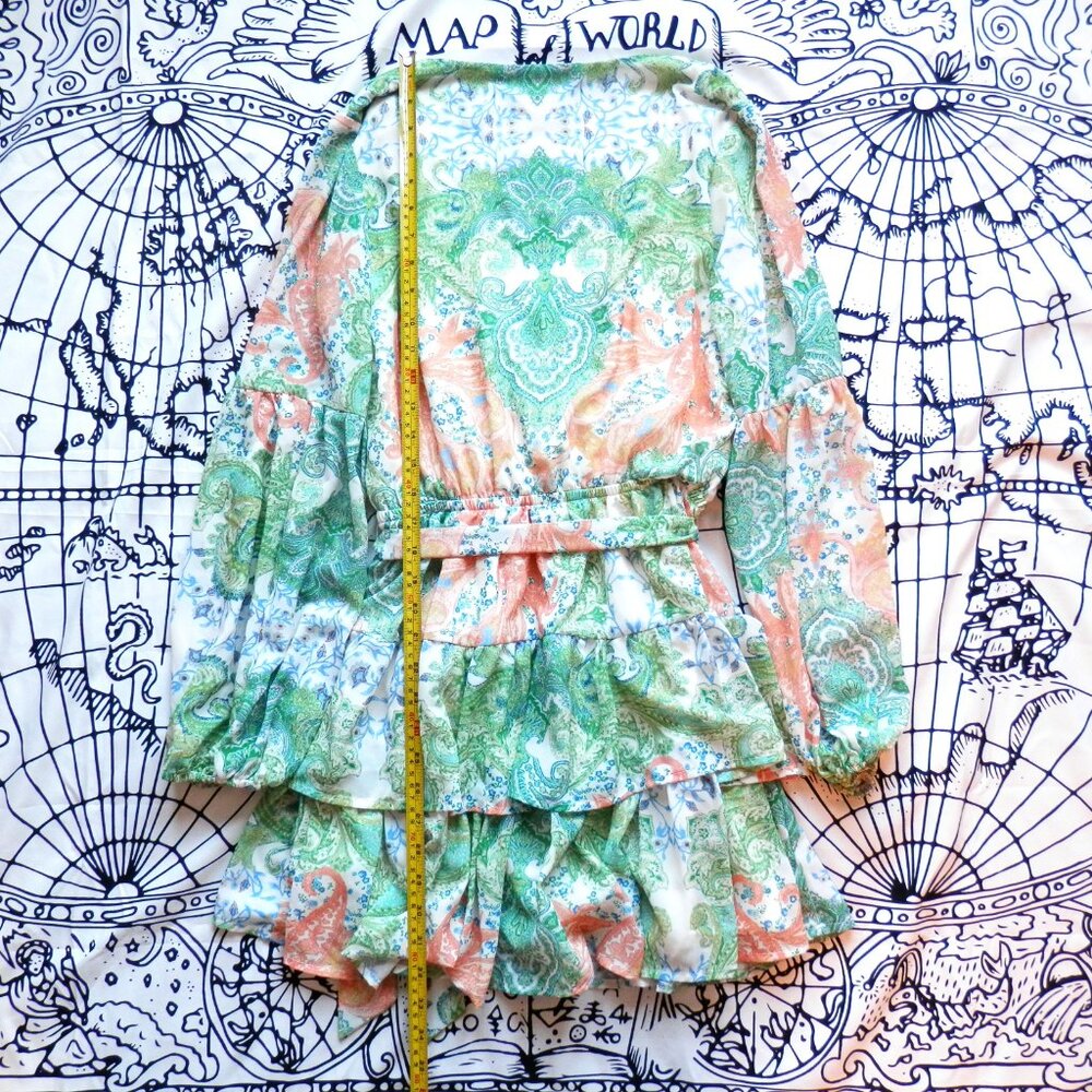 Flying Tomato || Paisley Long Sleeve & Layered  Ruffle Hem Mini Dress - Picture 9 of 10